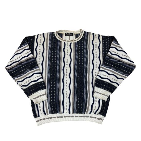 Vintage Alan Stuart 3D Knit Sweater Men's Medium Retro Dad - Picture 1 of 11